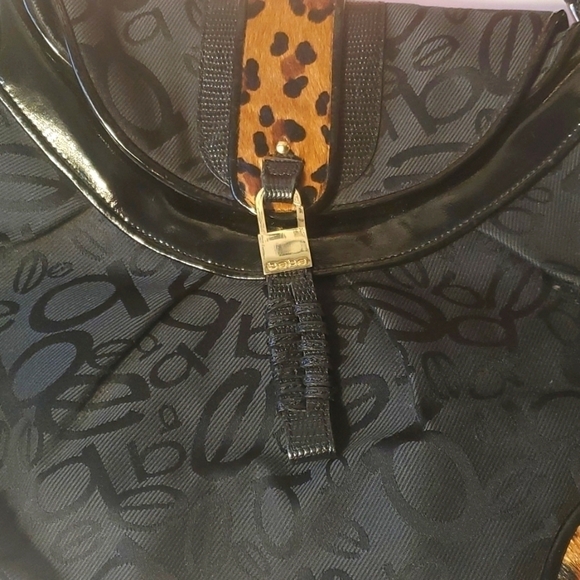 Bebe Black Animal Print Details  Faux Fur Studded Shoulder Bag Hand Bag - Picture 6 of 13